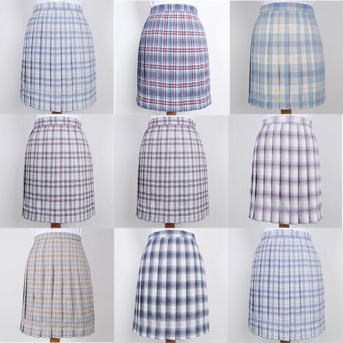 Japanese School Dresses For Girl Purple Blue Plaid Pleated Skirt JK Uniform Skirt Students Cosplay Anime Sailor Suit Short Skirt