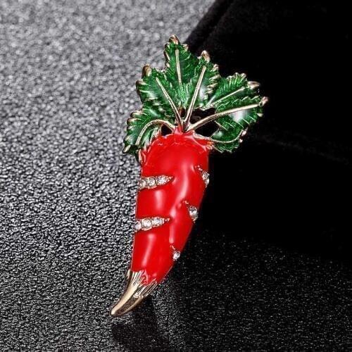 Zlxgirl jewelry Orange Carrot Brooch Enamel Green Leaves Gold-color Pins Suit Scarf Clothes Corsage Jewelry Women Men Kids Gifts