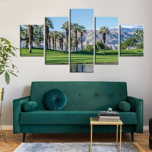 5 Piece Green Palm Trees Poster Rocky Mountain Canvas Picture Print Wall Art Canvas Painting Wall Decor for Living Room Framed