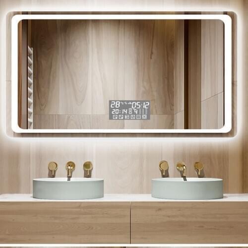 60x80cm 50x70cm Smart Bluetooth Rectangular Makeup Bathroom Mirror High Quality Refection three Color LED Bathroom Mirror