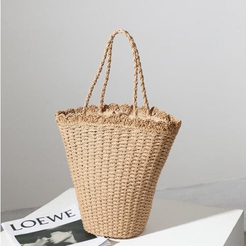 2021 Original Ladies Rattan Raffia Bucket Straw Bag Crochet Woven Straw Hand Bag Tote Bags For Women Purses And Handbags