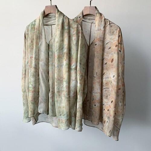 Women Shirt Monet Garden Printed Light Silk Silkworm Temperament Blouse Lady