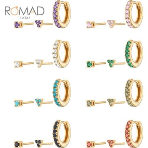 ROMAD Small 2021 Trendy Black Green Pink Earrings For Women 925 Sterling Silver Stud Earrings Fine Jewelry Pendientes Mujer