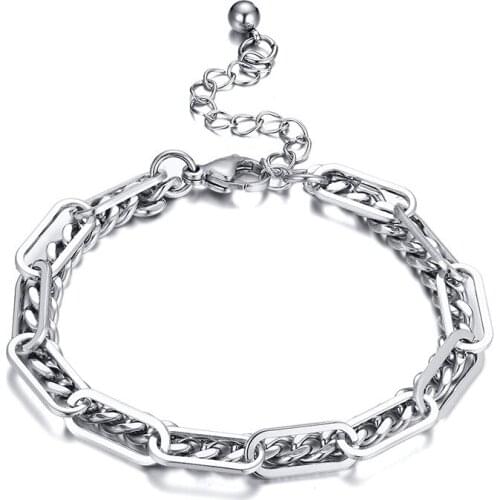 Charm Double-Layer Link Bracelet for Women Men Titanium Steel Chain & Link Silver Color Bracelet Bangle Unisex Wrist Jewelry Gif