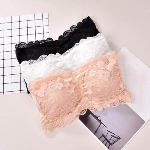 Strapless Seamless Tube Top For Women Sexy Lace Bra Push Up Bralette Female Chest Plus Size Padded Three Hook Underwear Lingerie