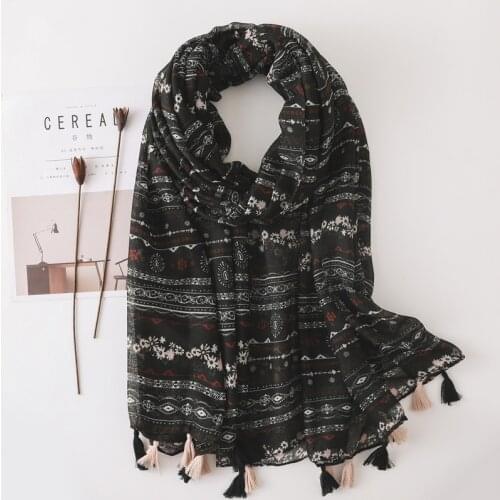 2021 New Ethnic Soft Print Scarf Tassels Wrap Shawl Women Spring Antumn Designer Black Long Bohemian Hijab 8 designs