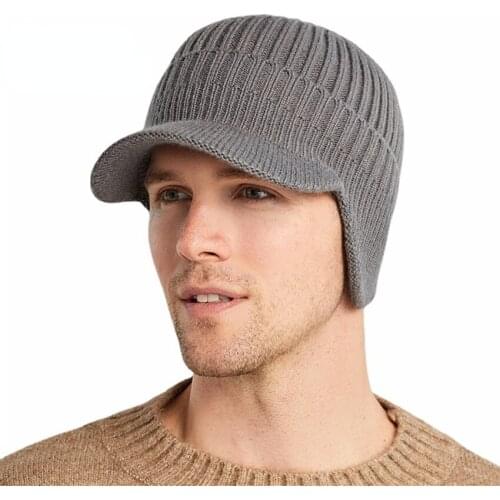 Winter Mens Hat Thick Windproof Sun Visor Hats Outdoor Riding Warm Ear Protection Knitted Cap Male Baseball Caps