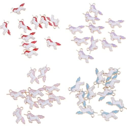 10 Pieces Alloy Metal Enamel Unicorn Charms Pendants for Necklace Bracelet DIY Crafting