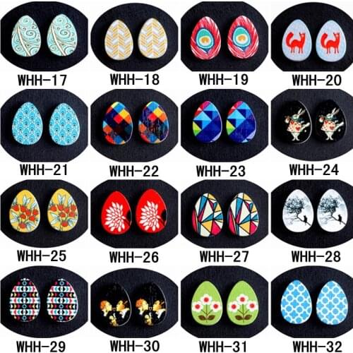 20PCS 13x18mm Tear Drop Shape Painted wooden Laser Cut Cabochon DIY wood(WHH-17-32)