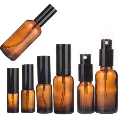 200PCS 10-100ML Portable Amber Glass Essential Oil Bottles with Sprayer Lotion Pump Container Travel Refillable Bottles