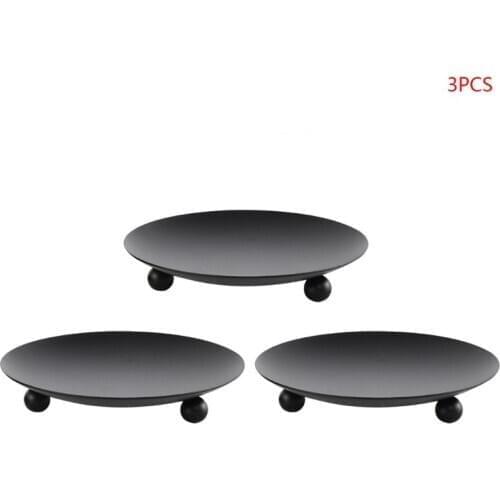 3pcs Rustic Wrought Iron Plate Candle Holders Stand Candelabrum Wedding Decor H58C