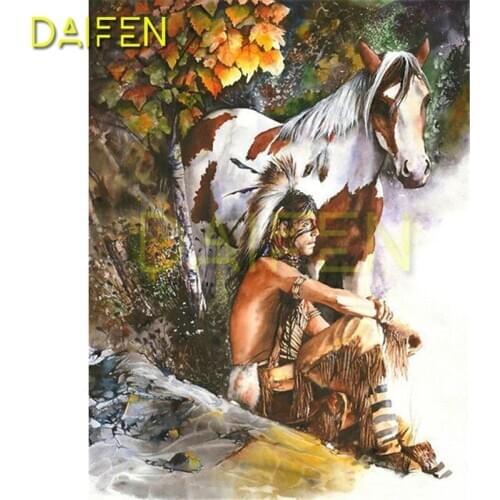 5D DIY Diamond painting Indian Full Square Diamond mosaic Indian horse Full Round Diamond embroidery Cross stitch Indian horse