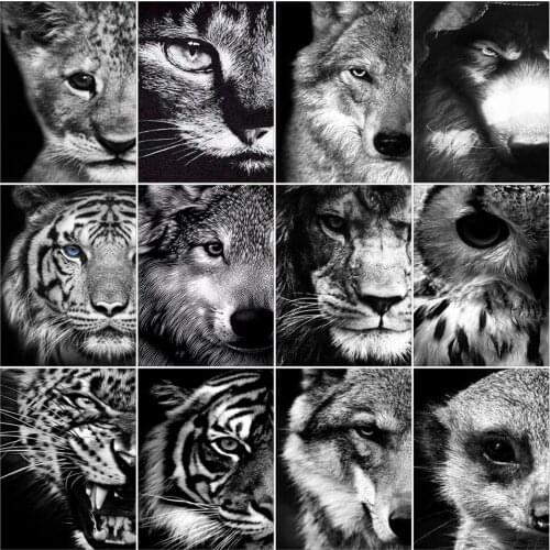 AZQSD Diamond Painting Animal Cross Stitch Diamond Embroidery Lion Wolf Tiger Leopard Mosaic Handmade Gift Home Decor