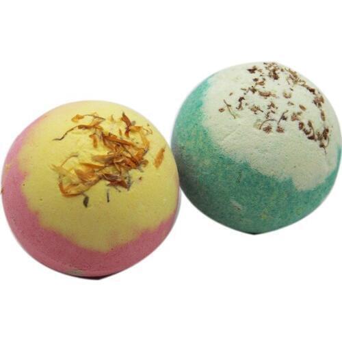 2X120g Organic Bath Bombs Dried Flower Petals Round Sea Salt Moisturizing Lavender Rose Handmade SPA Christmas Gifts Bath Salts