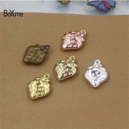 BoYuTe 100Pcs 15*11*4MM 3 Colors Metal Brass Strawberry Pendant Diy Jewelry Accessories Wholesale
