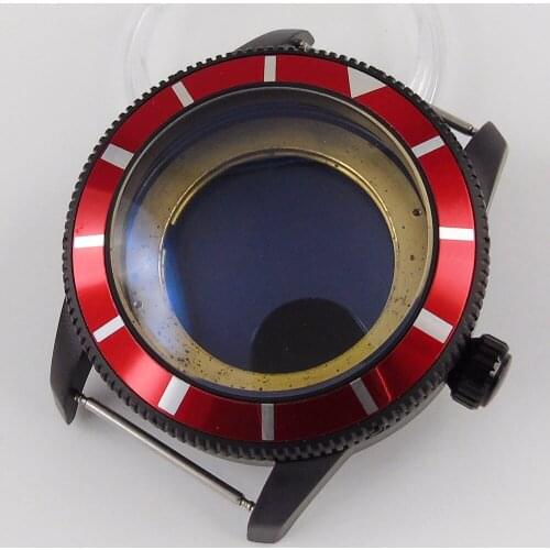 46mm Red Rotating Bezel PVD Coated Watch Case fit Miyota 8215 821A movement