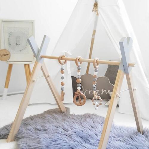 Wooden Living Bedroom Decor Foldable Baby Play Activity Gym 3pcs Wooden Baby Toys Gymnastics Exercise Rack Newborn Bedroom Decor
