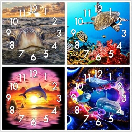 Dpsprue Full Diamond Painting Cross Stitch With Clock Mechanism Mosaic 5D Diy Square Round Sea Scenery 3d Embroidery Gift