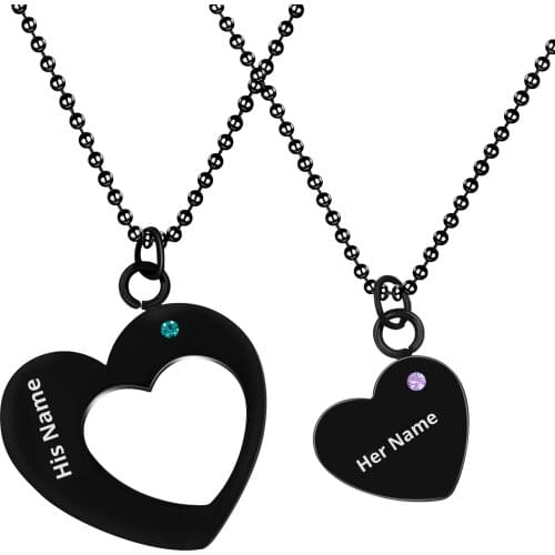 His & Hers Personalized Name Birthstone Necklace Love Heart Puzzle Matching Couples Pendants Jewelry Set for Lovers Y913