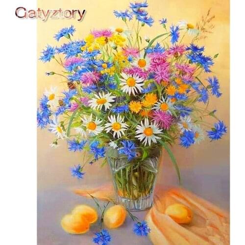 GATYZTORY Frame Diy Painting By Numbers Yellow Flowers Kit Acrylic Paint By Numbers Wall Art Picture Coloring By Numbers Artwork