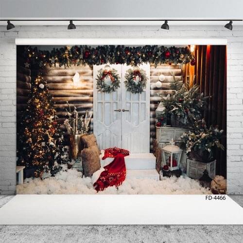 Garland Snow Christmas Tree White Door Photo Background Custom Backdrop Photography Prop for Children Baby Home Party Photoshoot
