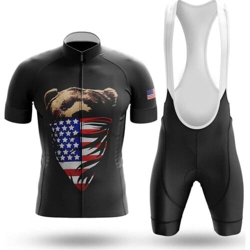 2021 American Flag Bear Cycling Jersey Set Summer Clothing Road Bike Shirts Suit Bicycle Bib Shorts MTB Wear Maillot Ropa
