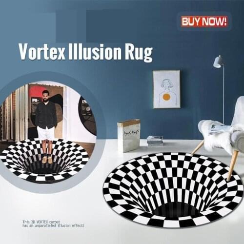 Bedroom Rugs Black White Grid Printing 3D Illusion Vortex Bottomless Hole Carpets For living room Home Decoration Rugs Dropship