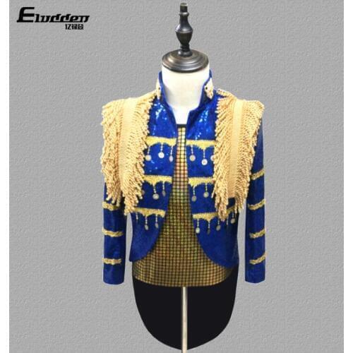 Magician sequin tuxedo clothes men suits designs masculino homme terno stage singers jacket men blazer dance star style dress