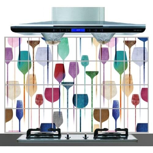 Kitchen Oilproof Smoke-proof Stickers Creative Wine Glass Pattern Wall Stickers For Kitchen Home Decoration Decals DIY Art Mural