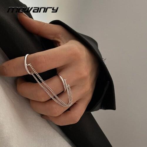 Mewanry 925 Sterling Silver Rings Rock Hip Hop Creative Double Layer Chain Tassel Accessories New Trendy Party Jewelry Wholesale