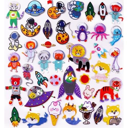 Cartoon Flying Space Animal Embroidered Badges Clothing Accessories Patch Sewing Self-Adhesive Embroidery Cloth Stickers DIY