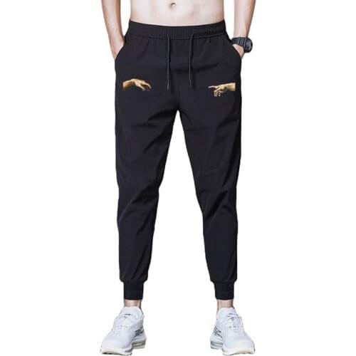 Men Casual MICHELANGELO Funny Print Loose Sport Pants Tie Feet Long Pants Men Elastic Waist Quick Dry Sweatpants Trousers