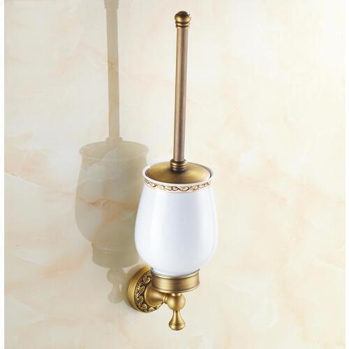 Magic lamp style toilet brush holder set bathroom, Copper toilet brush holder wall mounted, European brass toilet bowl brush