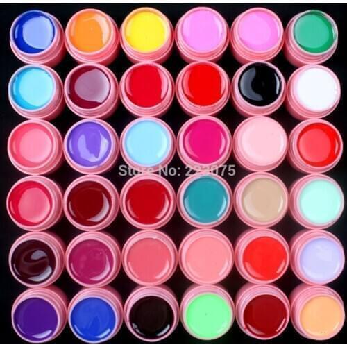Hot DIY 36 Pcs Mix Colors Solid Pure UV Builder Gel Set for Acrylic Nail Art Tips Pink