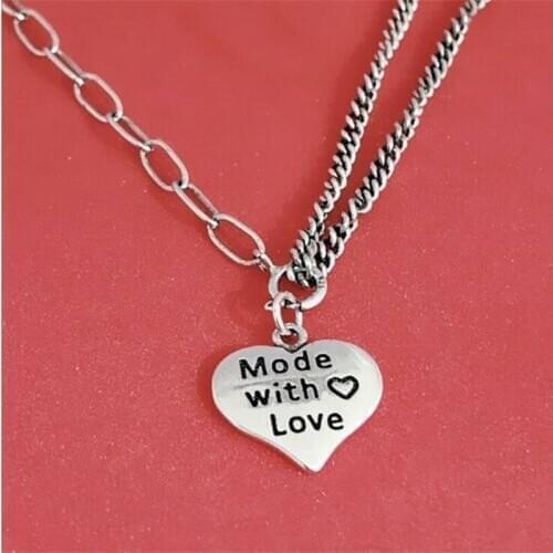 New Sweet Heart-shaped Retro 925 Sterling Silver Jewelry Love Letter Exquisite Clavicle Chain Pendant Necklaces N082