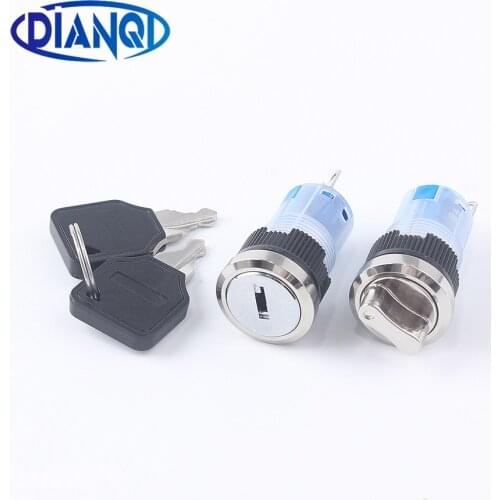 New 16mm Waterproof Rotary Switch Key Switch Latching 2 Positions Button Switches dpst knob switch latching on off