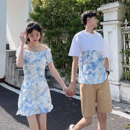 Couples wear the new summer pure desire wind ice silk tie-dye dress couples clothes couples clothing