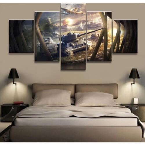 5 Piece Military War World of Warships Tank World Painting Game Poster Decorative Mural Wall Decor Canvas Painting Wholesale