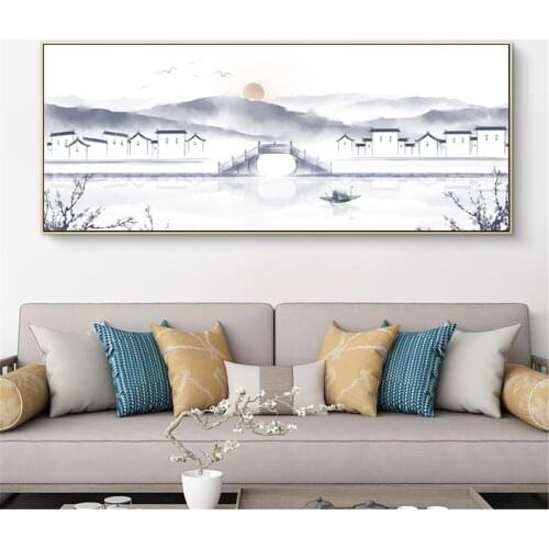 Traditional Chinese Style Landscape Mountain Tree Poster Canvas Print Painting Wall Art Living Room Home Decoration