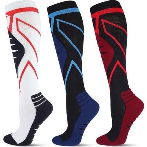 Professional sports outdoor marathon running socks terry bottom high elastic calf protection long tube compression socks