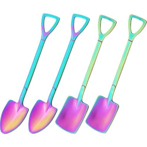 Rainbow Stainless Steel Shovel Spoon Set Ice Cream Stirring Spoon Tool Creative Teaspoon Dessert Coffee Spoon Party Cutlery Set