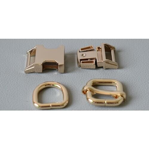 50 Suit Gold Metal Belt Straps Slider Renegade Release Buckle D Ring 15mm Strap For Pet Dog Collar Harness Sewing Accessories