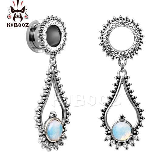 Kubooz piercing stainless steel dangle ear gauges stone body jewelry screw back ear plugs and tunnels pair selling earrings