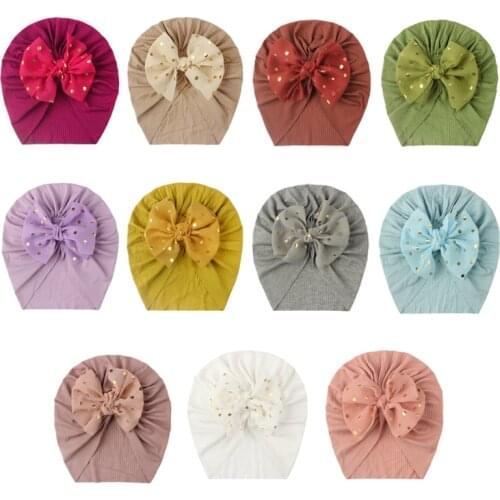 Super Soft Velvet Solid Nursery Hospital Turban Hat Cap Beanie Bonnet with Big Bow for Baby Girls Toddlers Newborns Infants