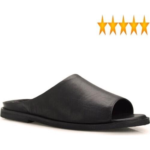 Slides Summer Mens Casual Beach Sandals Top Quality Genuine Leather Bathing Flats Slippers Peep Toes Leisure Shoes Bed Pantuflas
