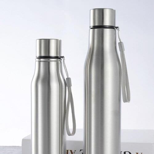 750/1000ml Stainless Steel Sport Leak-Proof Water Bottle Rugged Water Cup Monolayer No Heat Preservation Metal Color Drinkware