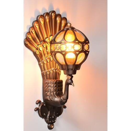 Outdoor light peacock wall lamps LED balcony retro villa garden door aisle wall lights green / gold ZA FG218