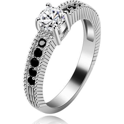 USPS Black Crystal Cubic Zirconia Rings for Women Female Ring Jewelry Christmas Wedding Jewelry Gifts Size 5-10 PJ001