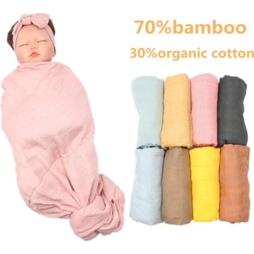 W3JF 120x120cm Baby Muslin Bamboo Fiber Receiving Blanket Infants Swaddling Wrap 2 Layers Gauze Sleepsack Towel Solid Color for