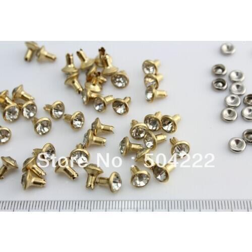 200 sets of 7mm Rhinestone Crystal with gold tone brass frame Rapid Rivet Stud chic gorgeous-JS0077